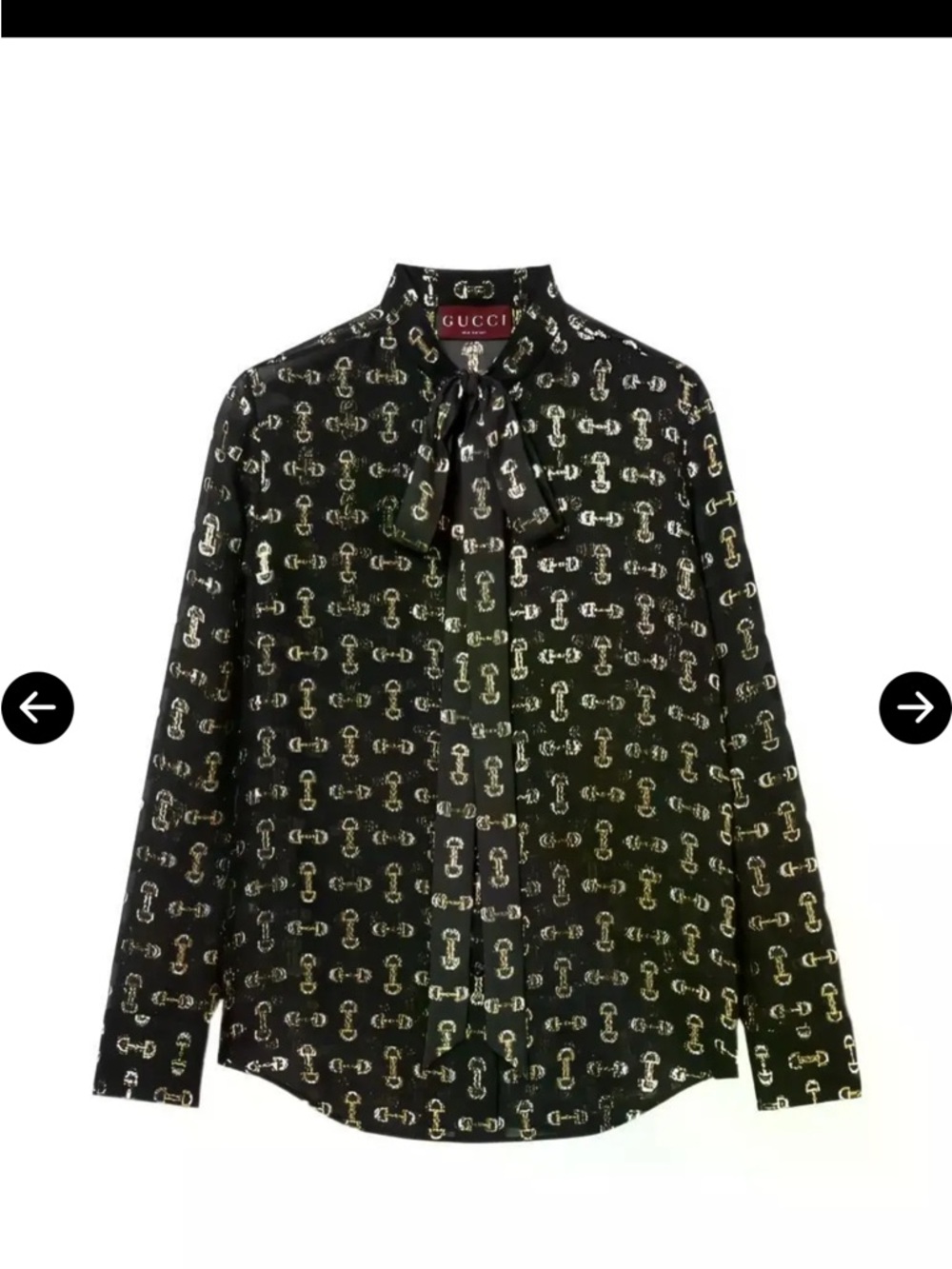 Gucci Black Chain-Link Print Tie-Neck Shirt